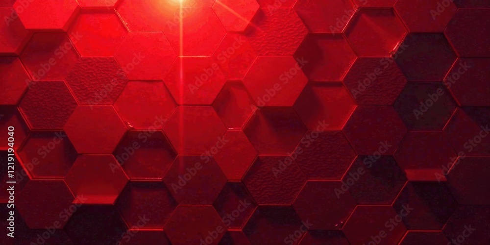 Poster Crimson Hexagonal Pattern with Radiant Light Source An Abstract Background Image for Design Projects