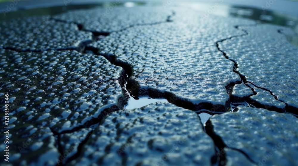 Poster abstract dark surface with cracks and water puddles, a textured background image