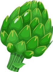 Green artichoke vegetable isolated on a white background, embodying healthy food choices and a vegan lifestyle, perfect for illustrating nutritious diets and fresh culinary ingredients
