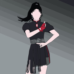 Stylized Illustration of a confident woman wearing a modern black and red themed outfit.