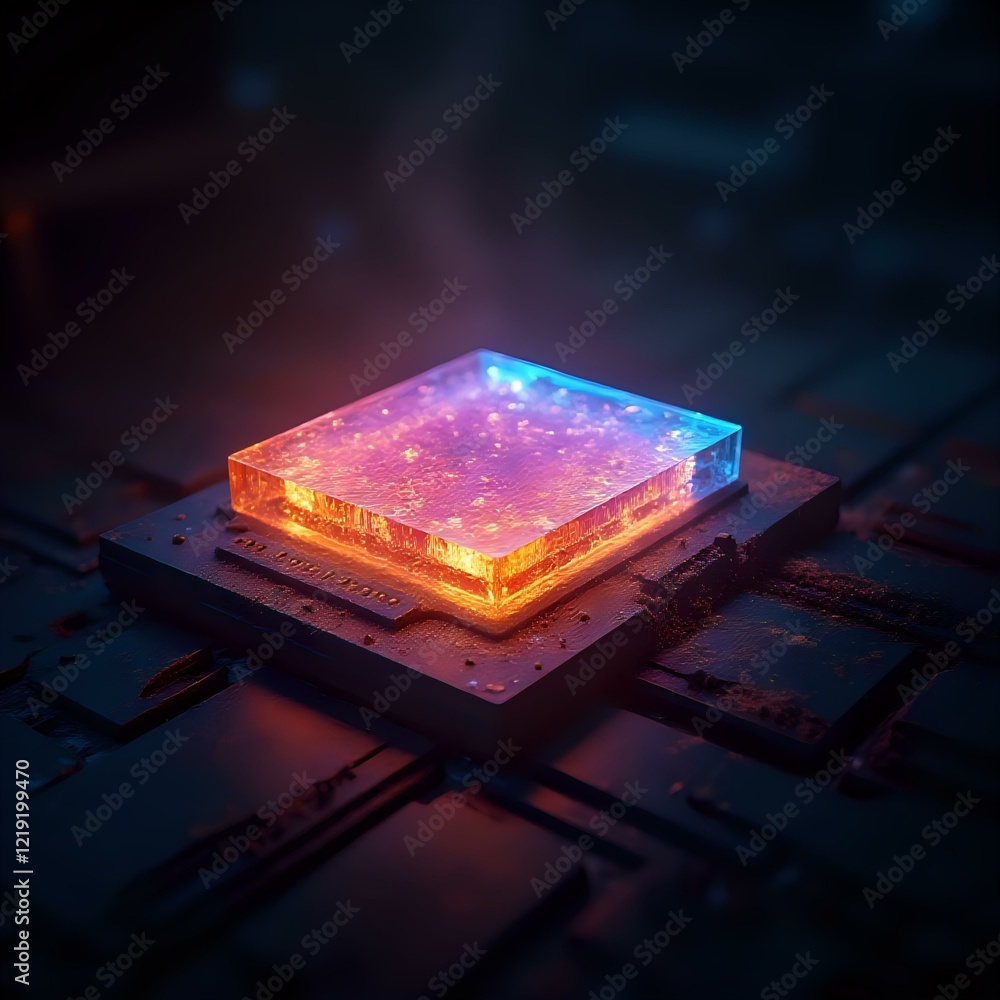 Aufkleber a digital rendering presents a 3d image of a futuristic object with a metallic, square base and a gl