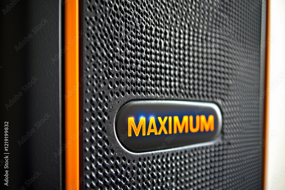 Poster illuminated button on a black textured surface