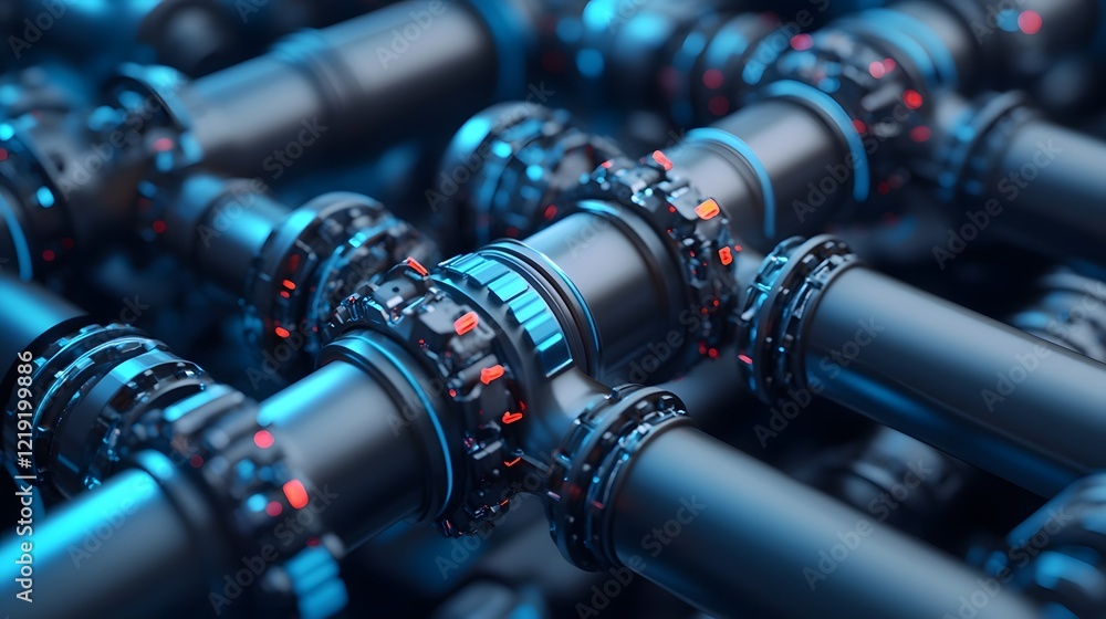 Aufkleber intricate interconnected machinery design in clean 3d rendering