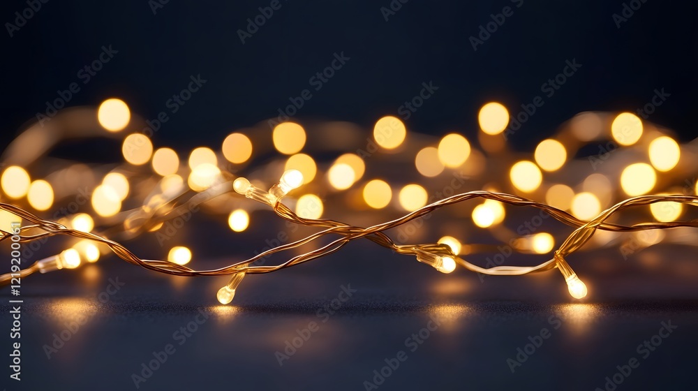 Aufkleber sparkling golden bokeh string lights on blurred dark background representing festive themes