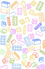 a colorful pattern of bricks line art on a white background