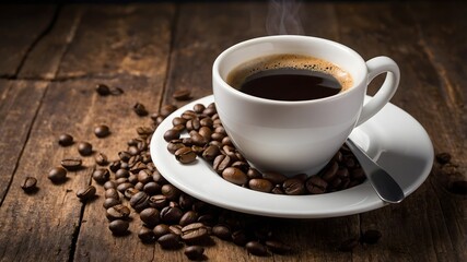 Fototapeta premium cup of coffee with coffee seeds
