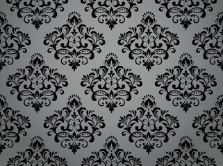 Wallpaper in the style of Baroque. Seamless vector background. Gray and black floral ornament. Graphic pattern for fabric, wallpaper, packaging. Ornate Damask flower ornament