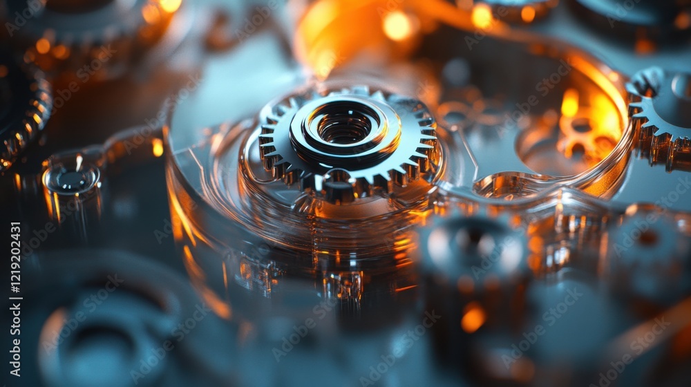 Poster close-up view of intricate gears in a mechanical system highlighting detailed machinery components w