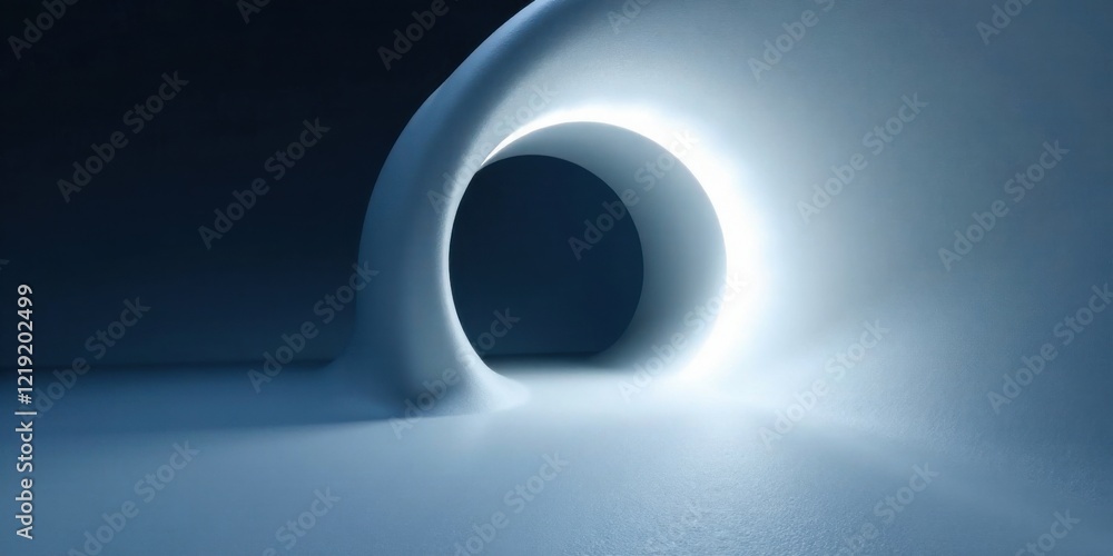 Poster Abstract Illuminated Curving Passageway Leading to a Glowing Circular Portal A Futuristic Architectural Visualization