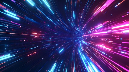 Abstract Neon Lightspeed Tunnel Pink Blue Digital Art