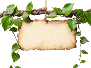 Vintage old paper Green trees and leaf greenery isolate on white background