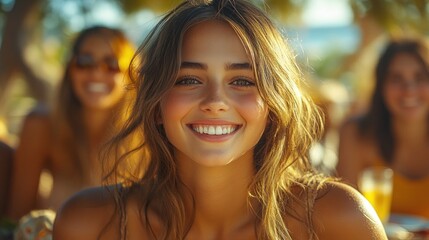 Fototapeta premium Golden Hour Glow: A Portrait of Joyful Summer