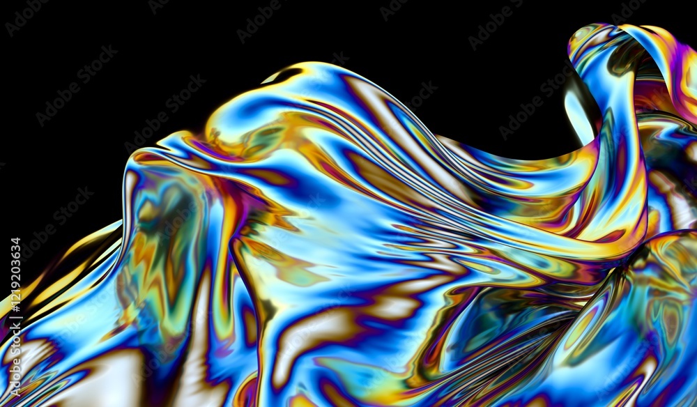 Poster Silky floating in the air fabric with chromatic opal effect. Abstract 3D illustration for presentation or poster.