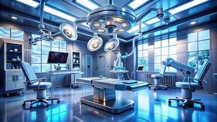 Obraz premium Panoramic Futuristic Operating Room with Robotic Surgery Arms