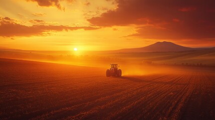 Working on an Irrigation System at Sunset on Farmland