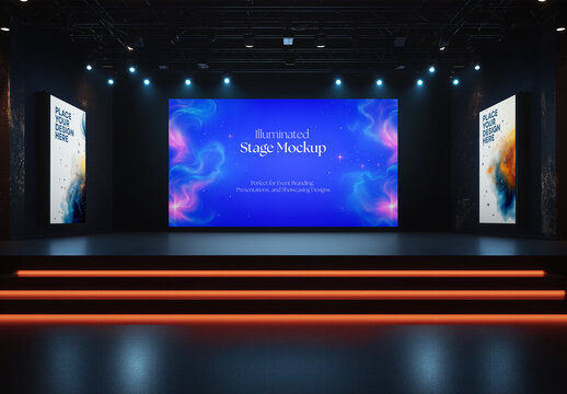 Illuminated Stage Mockup: Perfect for Event Branding, Presentations, and Showcasing Designs, Generated with AI