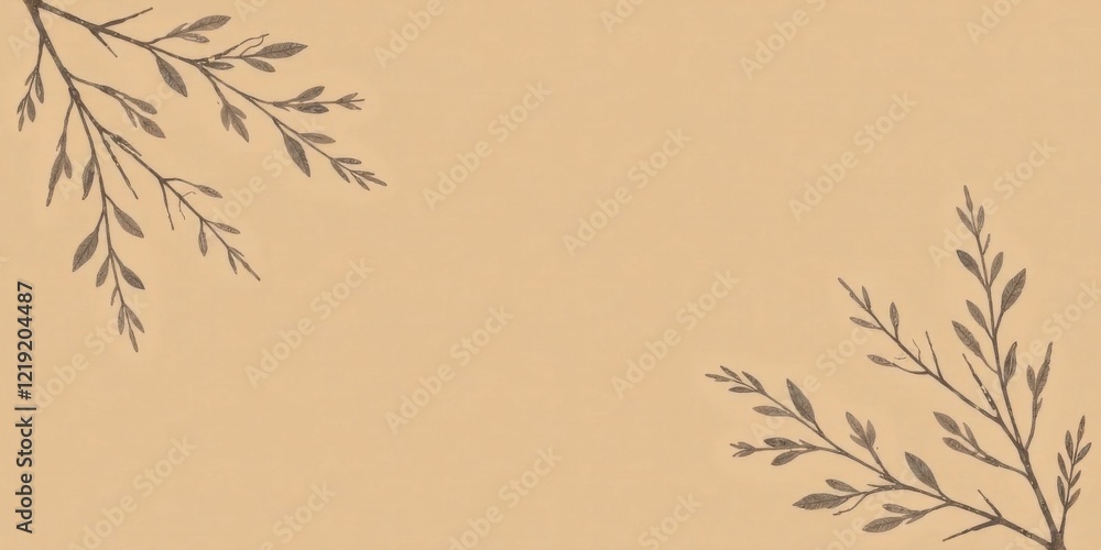 Poster elegant botanical frame with delicate branch illustrations on a pale beige background