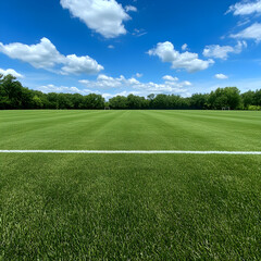 Obraz premium A panoramic shot of a freshly lined field before a big game, the chalk lines perfectly clean.