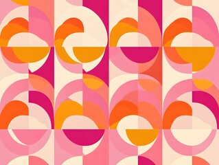 Abstract Geometric Pattern Pink Orange Mid Century Modern Design