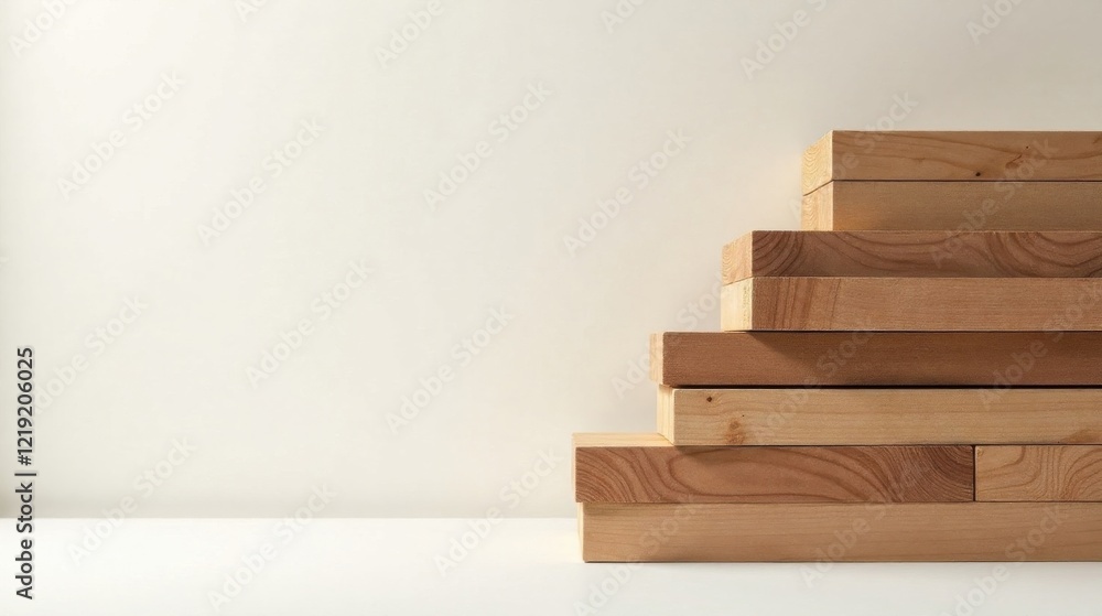 Poster stacked light wooden blocks against a neutral background a study in simple geometry and natural text