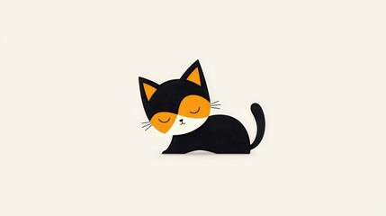 Obraz premium Cute Cartoon Cat Character with Orange and Black Colors Resting Peacefully on a Light Background