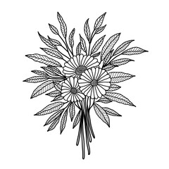 A Hand Drawn Floral Arrangements Outline Flowers and Leaves Bouquet