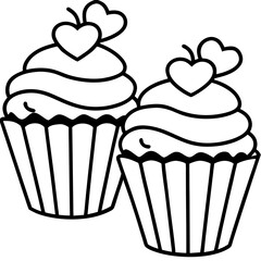 Stylized Cupcakes and Hearts in Minimal Line Art