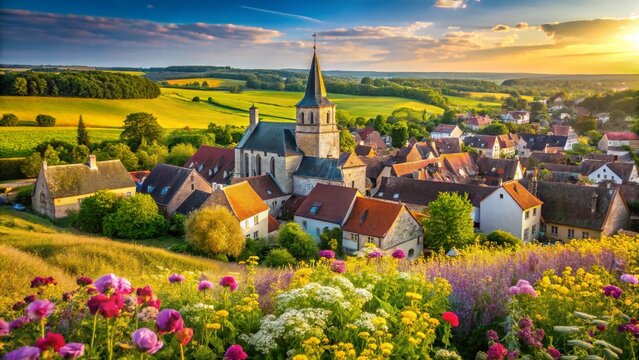 Panoramic Medieval Houdan, Ile-de-France: Ancient Church, Fortified Tower, French Countryside