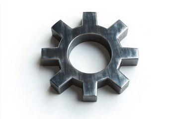 Elegant silver gear symbol isolated against a minimal backdrop, ideal for tech enthusiasts and industry professionals searching for sleek mechanical visuals