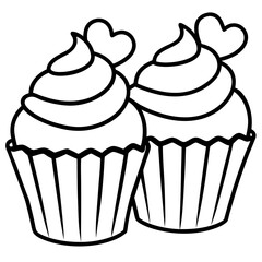 Stylized Cupcakes and Hearts in Minimal Line Art