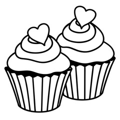 Stylized Cupcakes and Hearts in Minimal Line Art