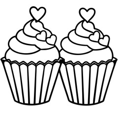 Stylized Cupcakes and Hearts in Minimal Line Art