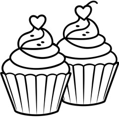Stylized Cupcakes and Hearts in Minimal Line Art