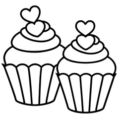 Stylized Cupcakes and Hearts in Minimal Line Art