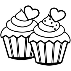 Stylized Cupcakes and Hearts in Minimal Line Art