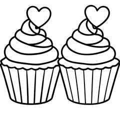 Stylized Cupcakes and Hearts in Minimal Line Art