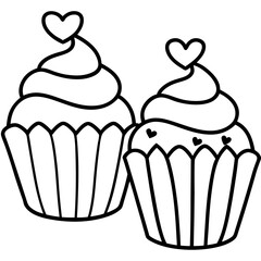 Stylized Cupcakes and Hearts in Minimal Line Art