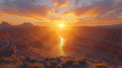 Majestic Sunset over Canyon River
