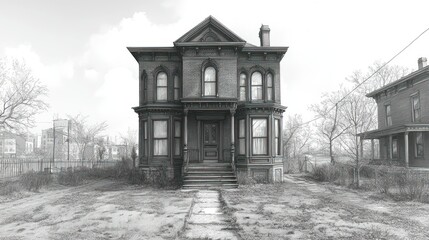 Abandoned Victorian House, Winter, Cityscape, Decaying