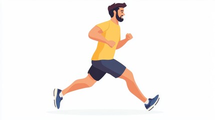A man jogging in athletic wear, enjoying a morning run, on a white isolated background