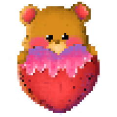 Fototapeta premium pixel teddy bear with heart