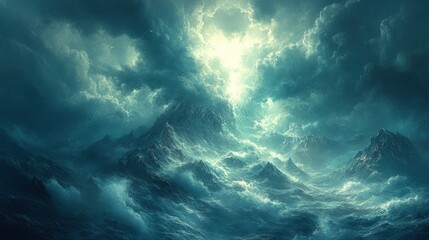 Fototapeta premium Stormy Mountainscape Light Breaks Through Clouds