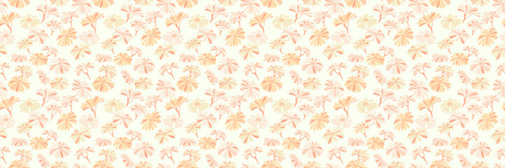 Pastel yellow seamless pattern with abstract stylized shapes flowers on a light background. Creative cute meadow print. Plain summer ornament texture. Vector hand drawn.