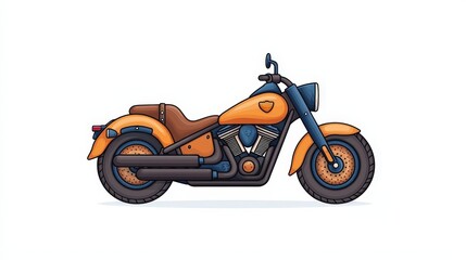 Obraz premium Vintage Orange Motorcycle with Brown Leather Accents in Cartoon Style Illustration
