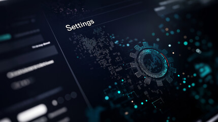 A split-screen view showing a gear icon controlling the customization of data on the left side and real-time visualizations updating on the right, with "Settings" text between them