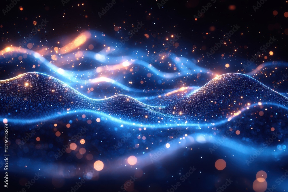 Aufkleber abstract glowing lines with luminous particles on a dark background