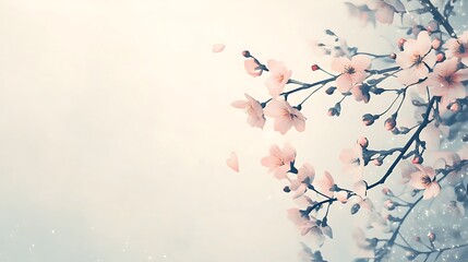 Delicate Pink Blossoms Branch Softly Falling Petals