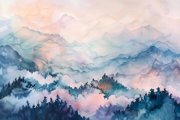 a tranquil watercolor landscape evoking serenity and peace amidst nature's beauty. generative ai