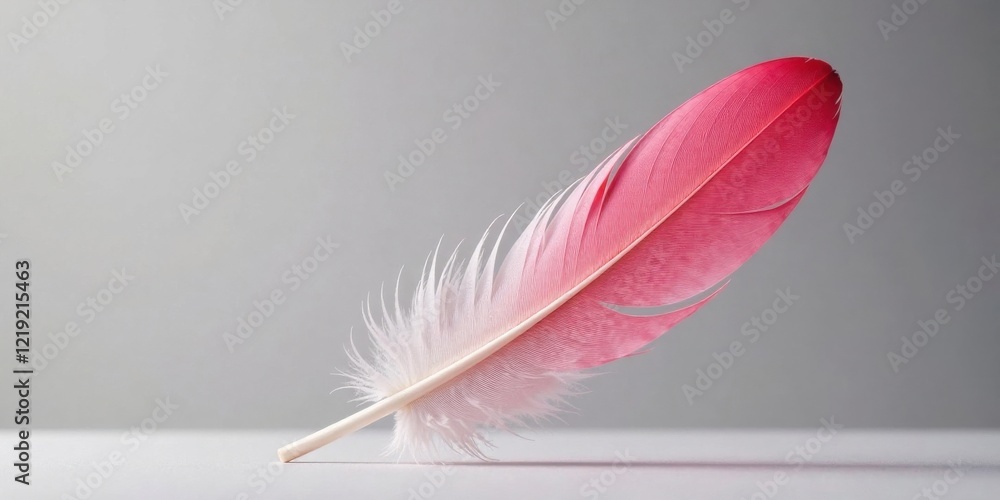Poster A Delicate Pink and White Feather Resting on a Smooth Surface, a Symbol of Lightness and Airiness, Evoking a Sense of Calm and Tranquility