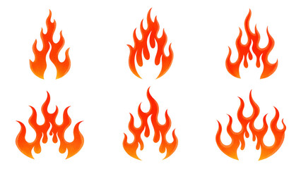 Set of bright and dynamic fire flames, cut out